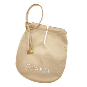 CHANEL Logo Costume Pearl Drawstring Handbag Pouch Pink